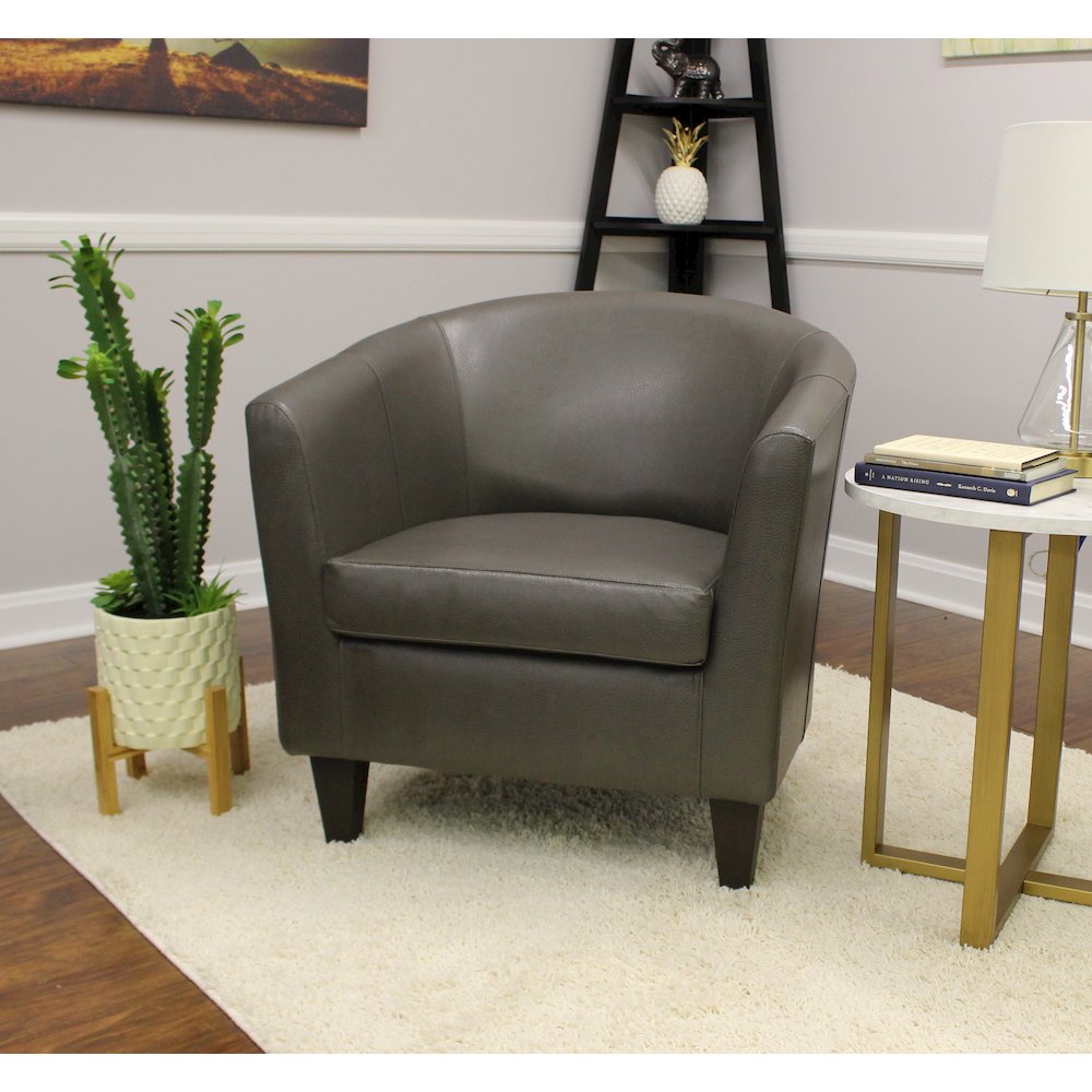 Winko Barrell Chair - Leatherette Brown. Picture 4