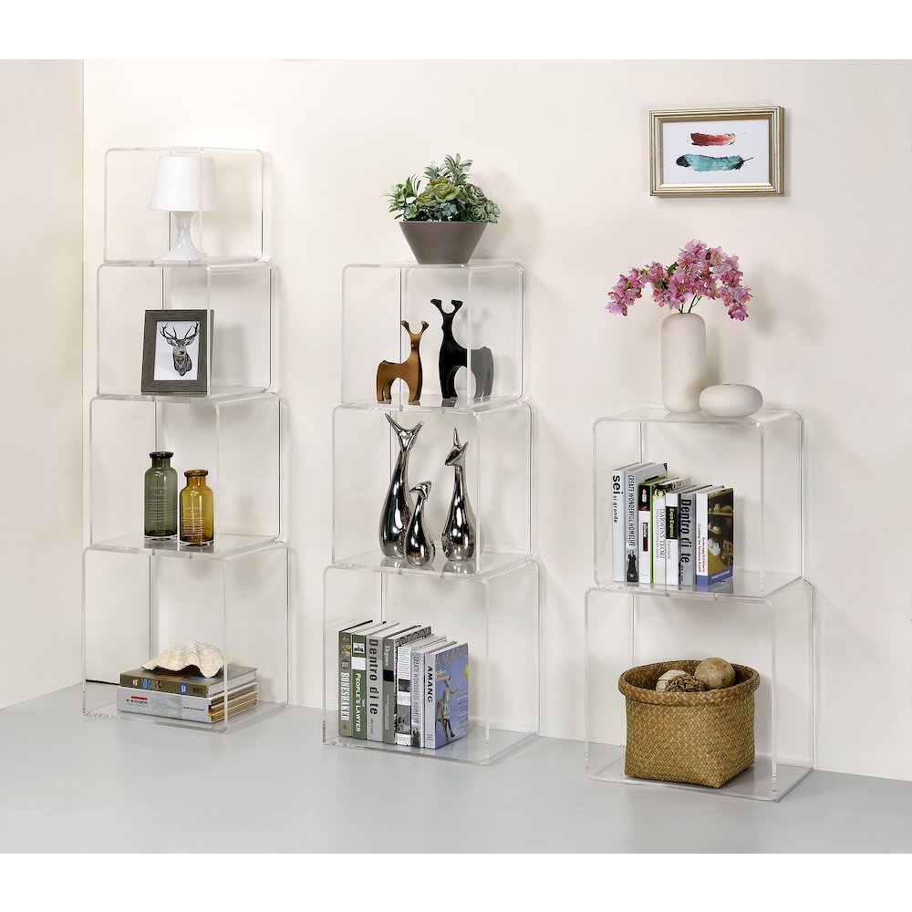 Clear Lucite Acrylic Tall 3-Tier Open Tower Bookshelf. Picture 2