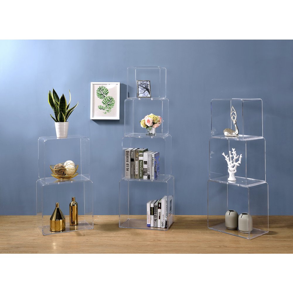 Clear Lucite Acrylic Tall 3-Tier Open Tower Bookshelf. Picture 3
