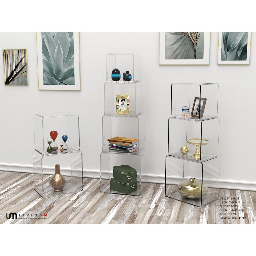 Clear Lucite Acrylic Tall 3-Tier Open Tower Bookshelf. Picture 4