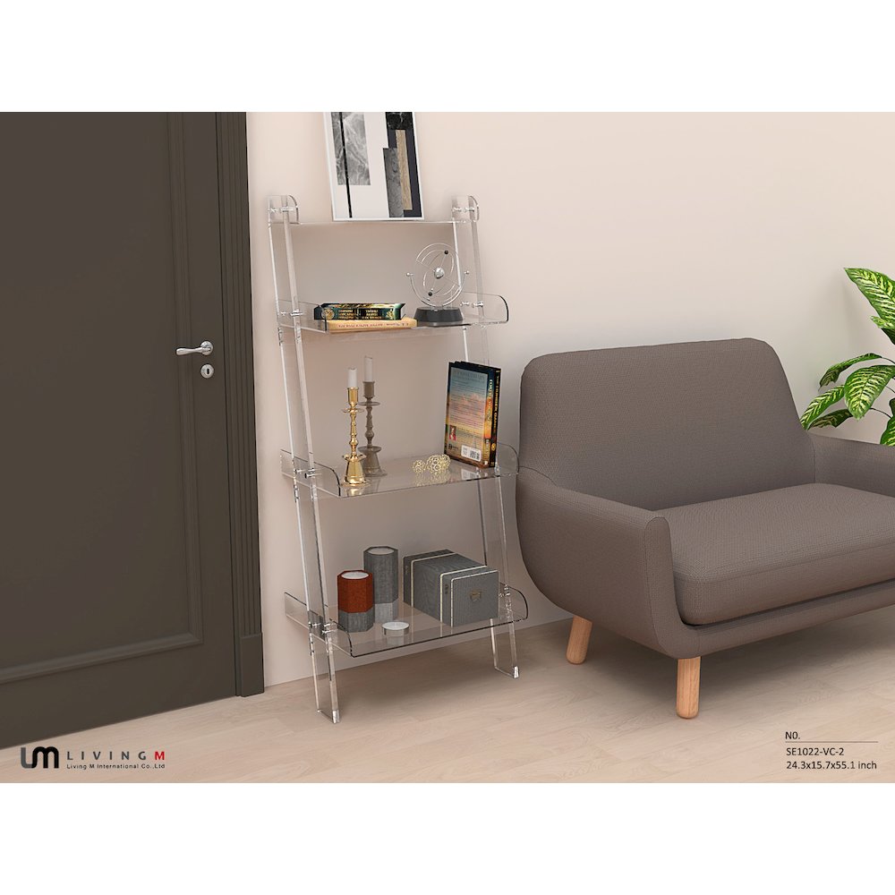 Clear Lucite Acrylic 4-Tier Tall Bookshelf Display. Picture 4