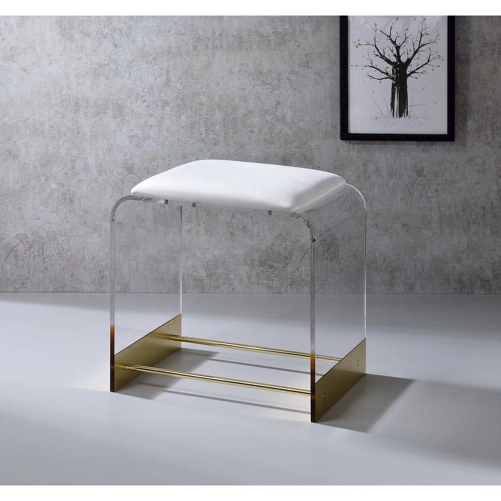Gold Lucite Acrylic Vanity Stool Compact Glam Seat. Picture 2