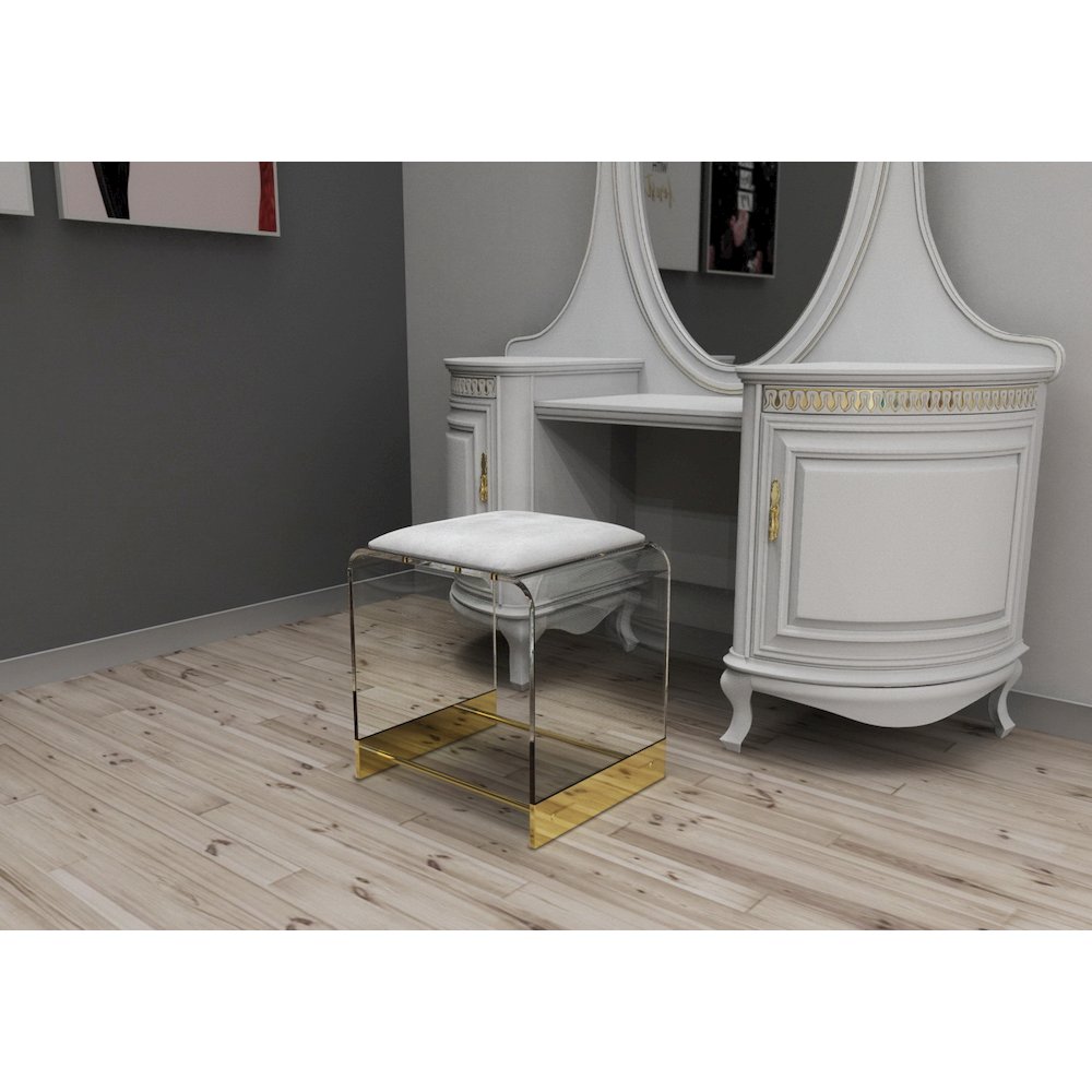 Gold Lucite Acrylic Vanity Stool Compact Glam Seat. Picture 4