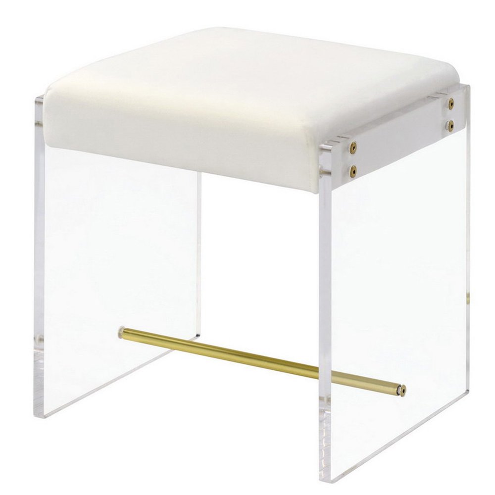 White Lucite Acrylic Compact Glam Vanity Stool Seat. Picture 1