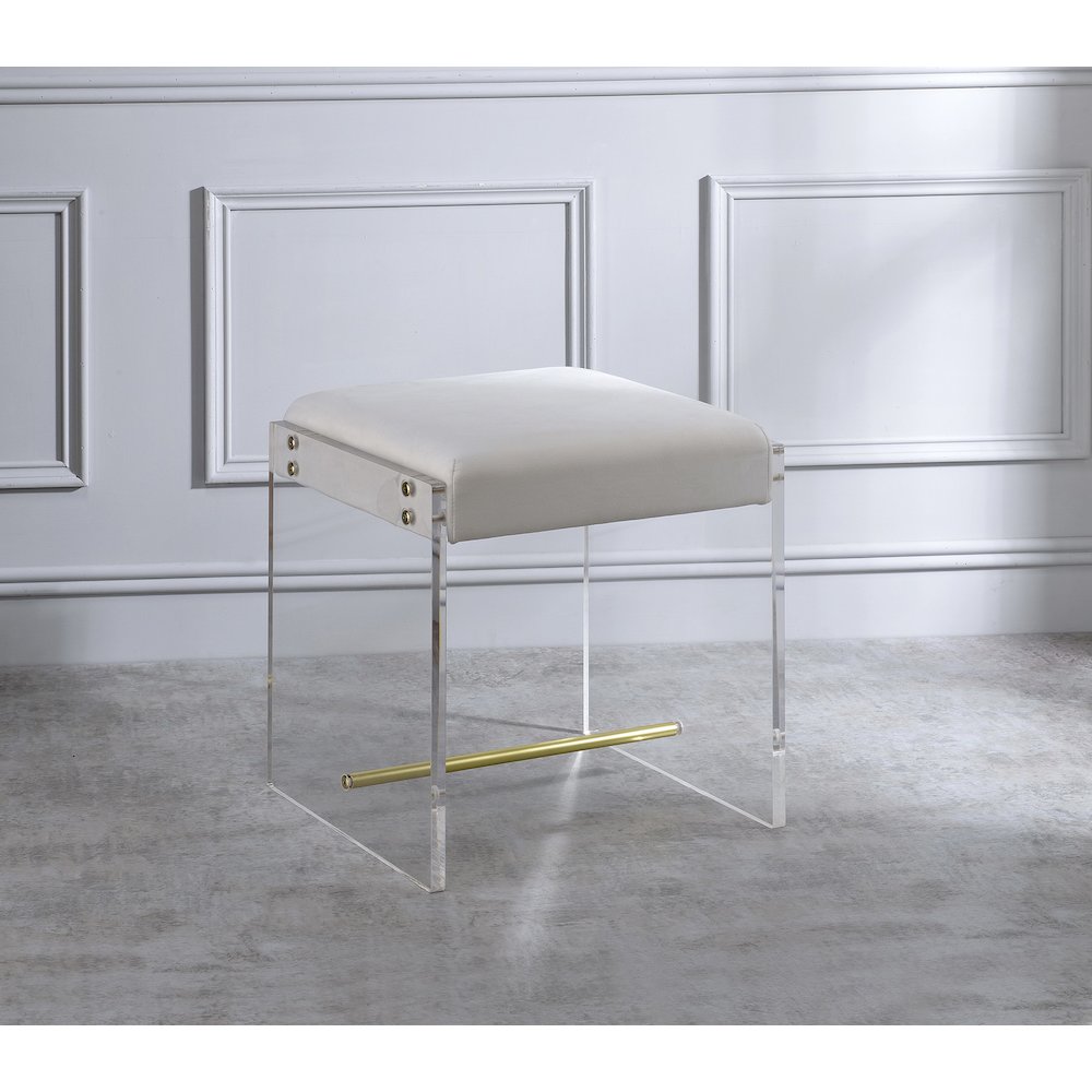 White Lucite Acrylic Compact Glam Vanity Stool Seat. Picture 2
