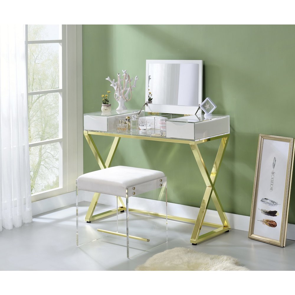 White Lucite Acrylic Compact Glam Vanity Stool Seat. Picture 3