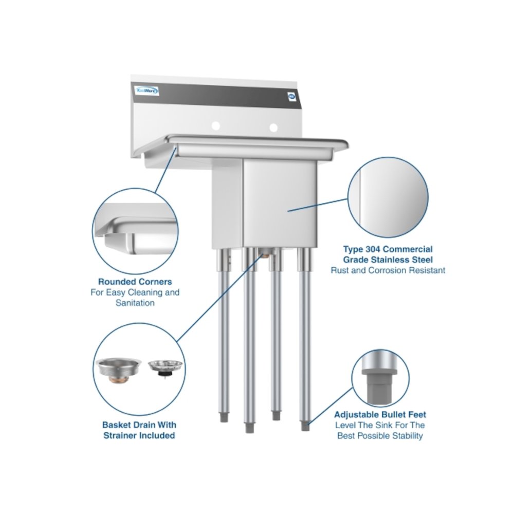23 in. One Compartment Sink with Drainboard, Bowl Size 10" x 14" x 10". Picture 1