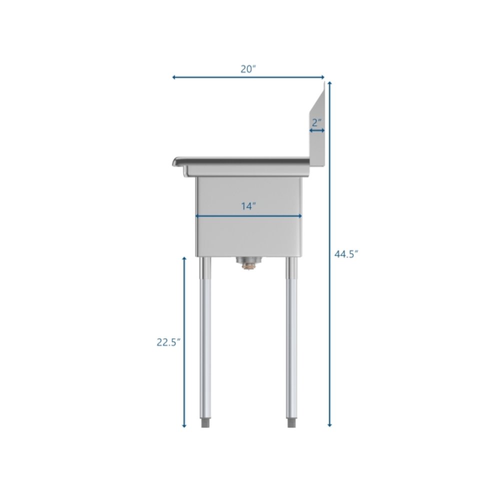 25 in. One Compartment Sink with Drainboard, Bowl Size 10" x 14" x 10". Picture 4