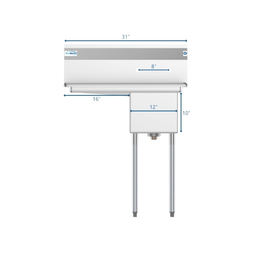 31 in. One Compartment Sink with Drainboard, Bowl Size 12"x 16"x 10". Picture 2