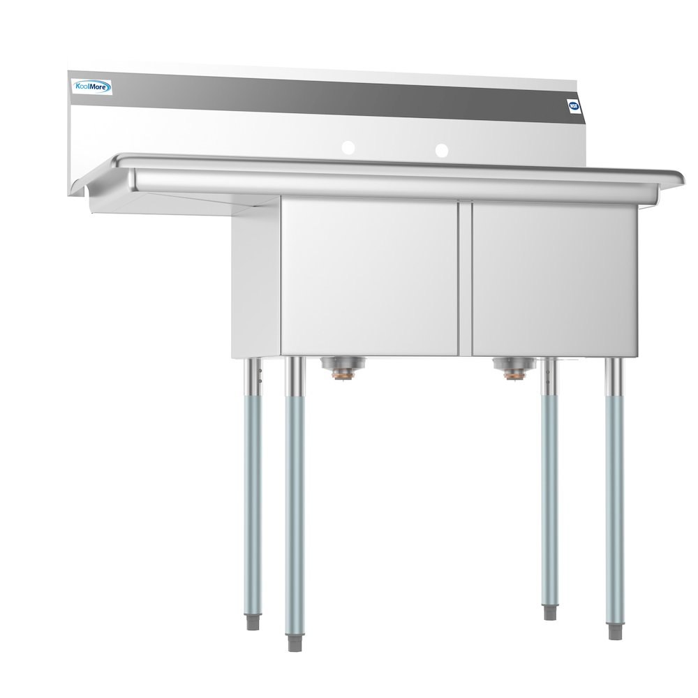 43 in. Two Compartment Sink with Drainboard, Bowl Size 14"x 16"x 11". Picture 2