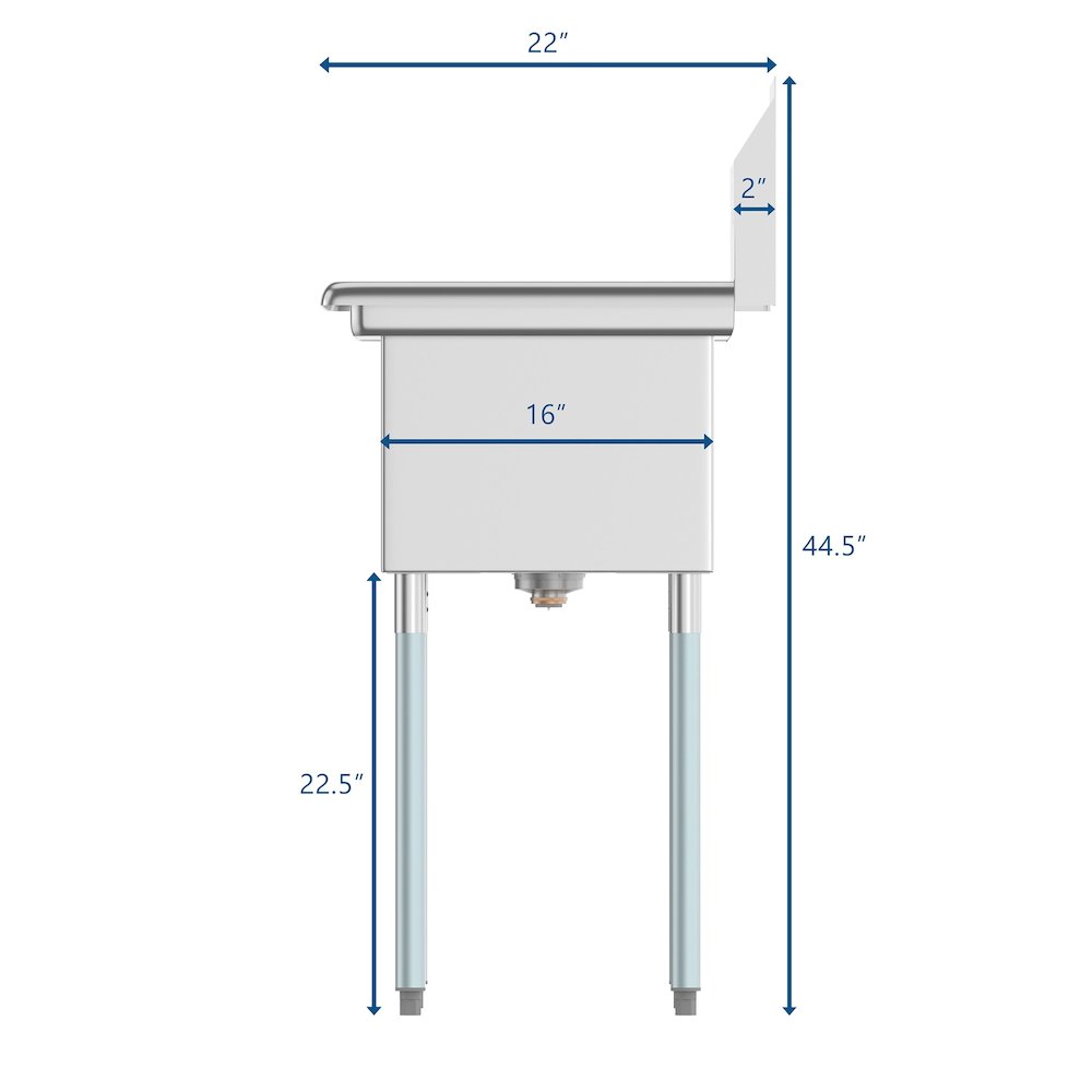 43 in. Two Compartment Sink with Drainboard, Bowl Size 14"x 16"x 11". Picture 7