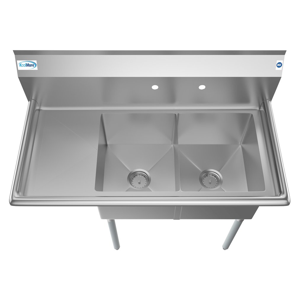 43 in. Two Compartment Sink with Drainboard, Bowl Size 14"x 16"x 11". Picture 8