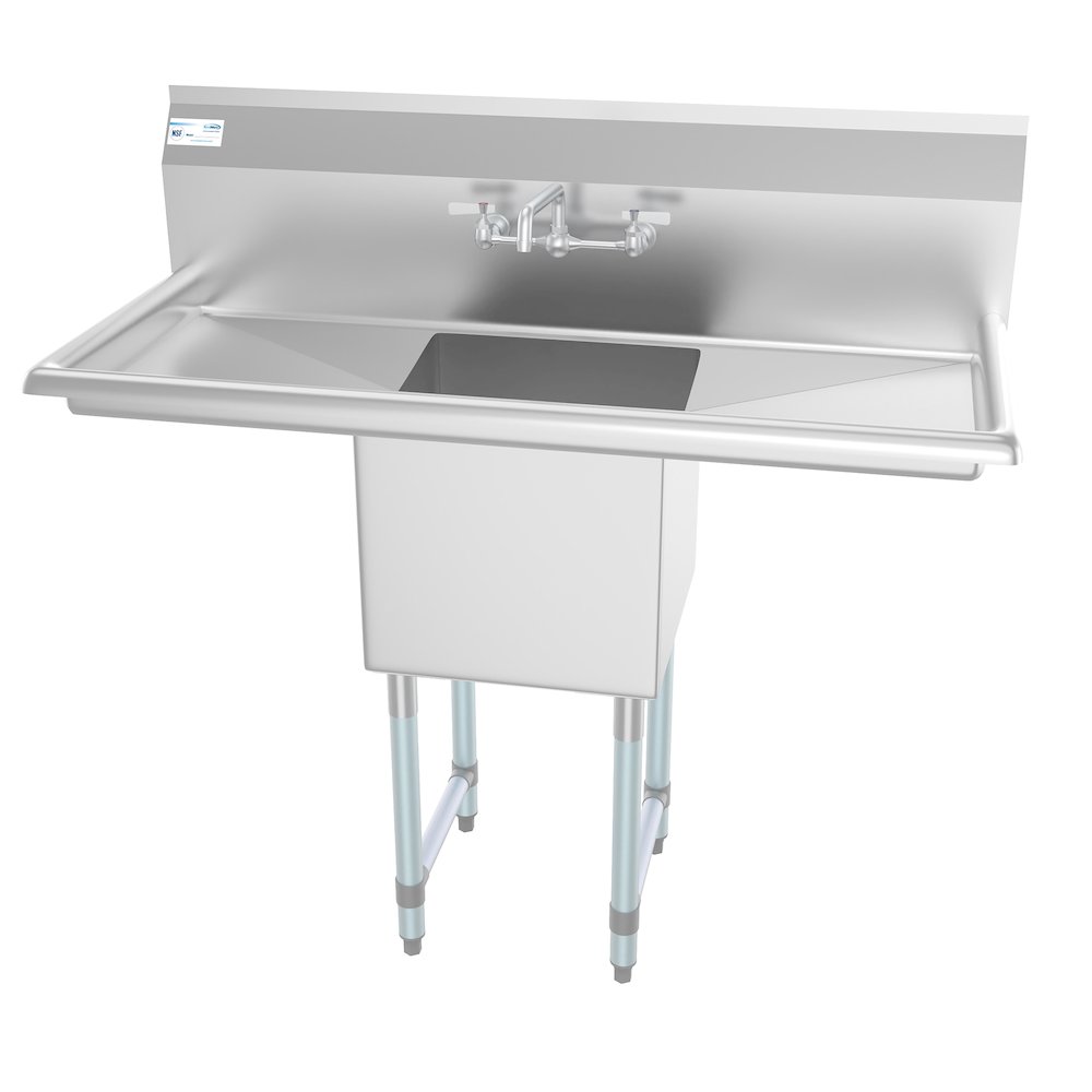 45 in. One compartment Sink with Drainboards and Faucet, Bowl Size 15"x 15"x 12". Picture 1