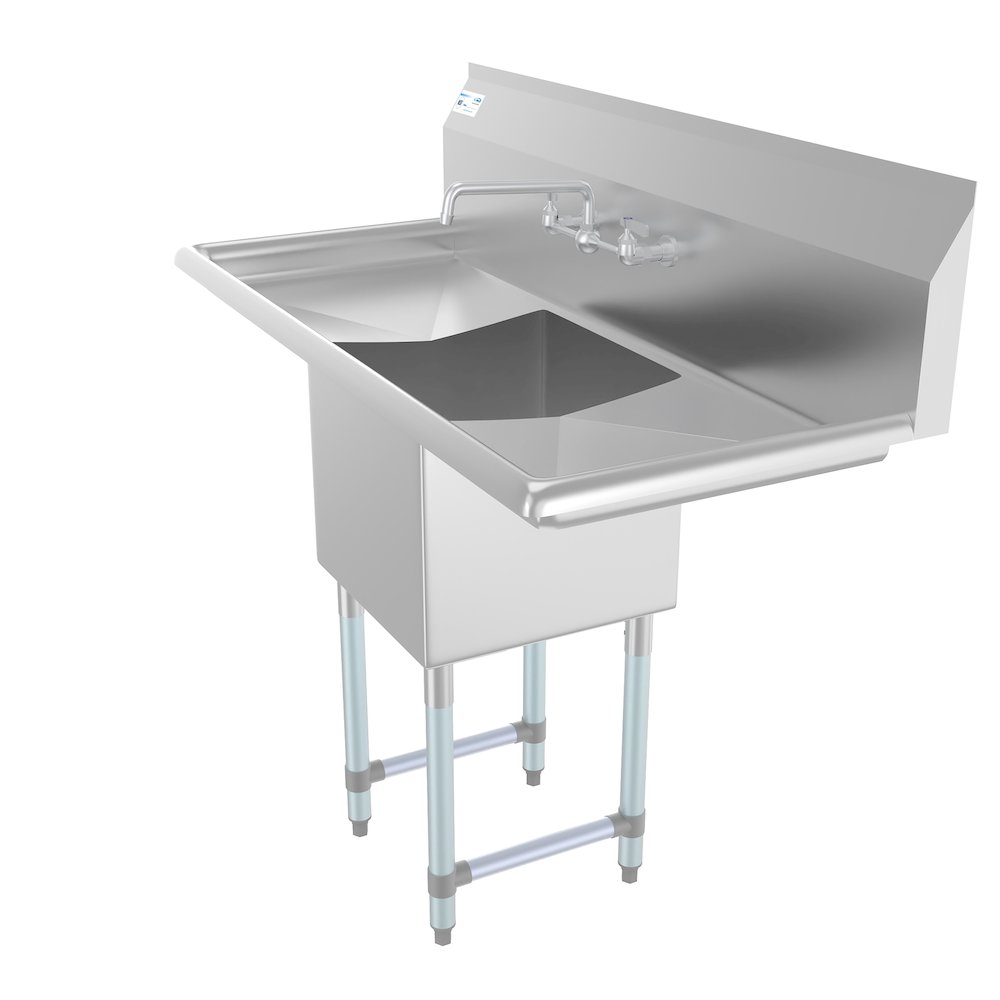 45 in. One compartment Sink with Drainboards and Faucet, Bowl Size 15"x 15"x 12". Picture 2