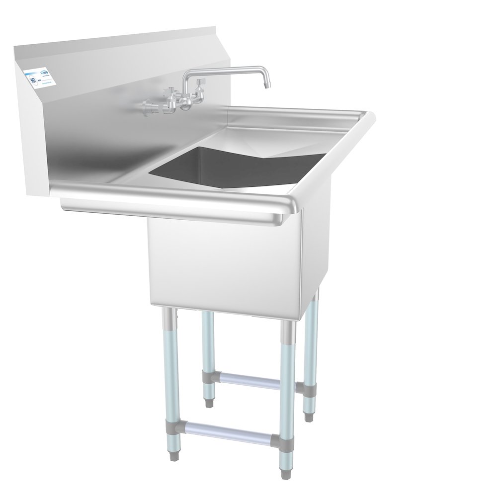 45 in. One compartment Sink with Drainboards and Faucet, Bowl Size 15"x 15"x 12". Picture 4