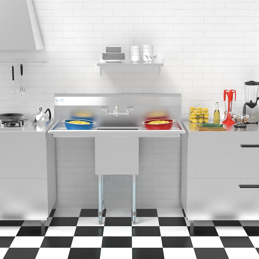 45 in. One compartment Sink with Drainboards and Faucet, Bowl Size 15"x 15"x 12". Picture 12