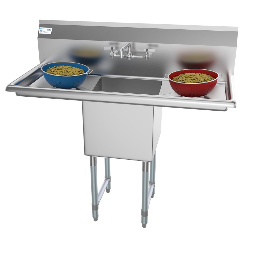 45 in. One compartment Sink with Drainboards and Faucet, Bowl Size 15"x 15"x 12". Picture 3