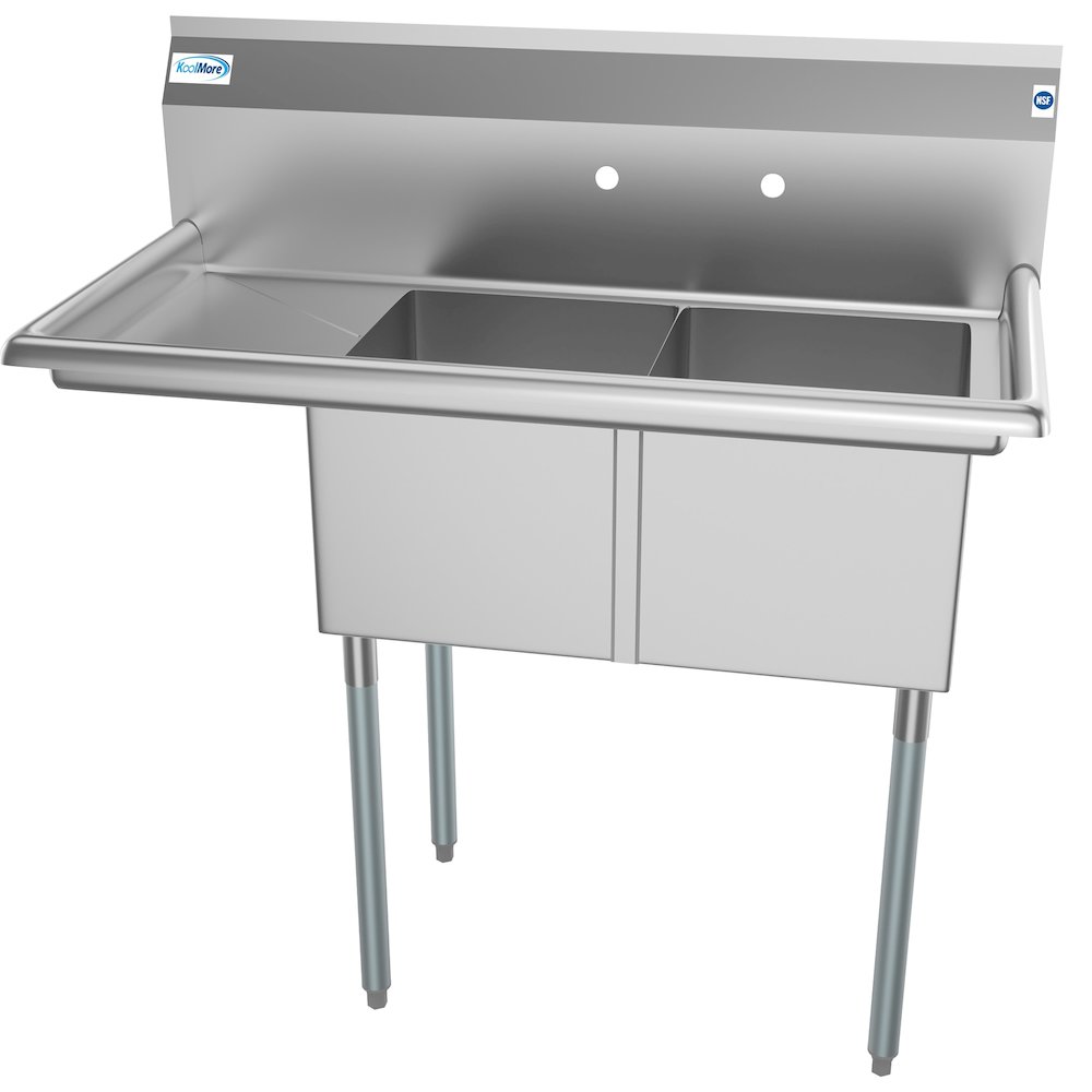 43 in. Two Compartment Sink with Drainboard, Bowl Size 14"x 16"x 11". Picture 3