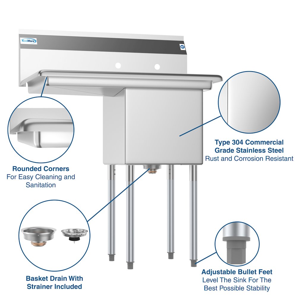 33 in. One Compartment Sink with Drainboard, Bowl Size 15"x 15"x 12". Picture 10