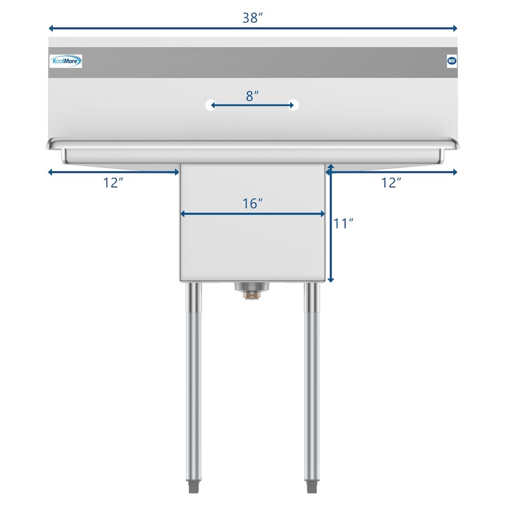 38 in. One Compartment Sink with Drainboards, Bowl Size 14"x 16"x 11". Picture 9