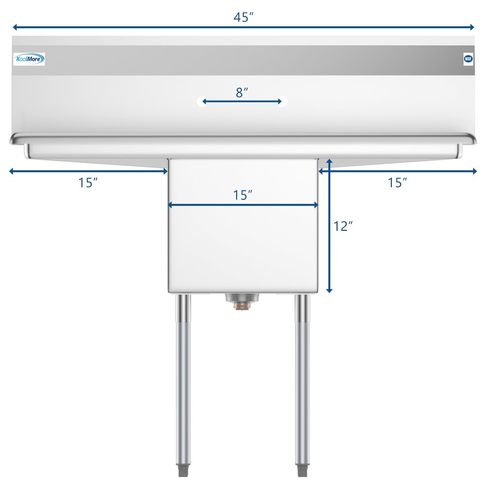 45 in. One Compartment Sink with Drainboards, Bowl Size 15"x 15"x 12". Picture 9