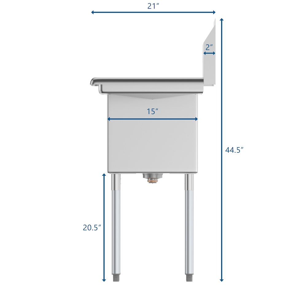 45 in. One Compartment Sink with Drainboards, Bowl Size 15"x 15"x 12". Picture 10