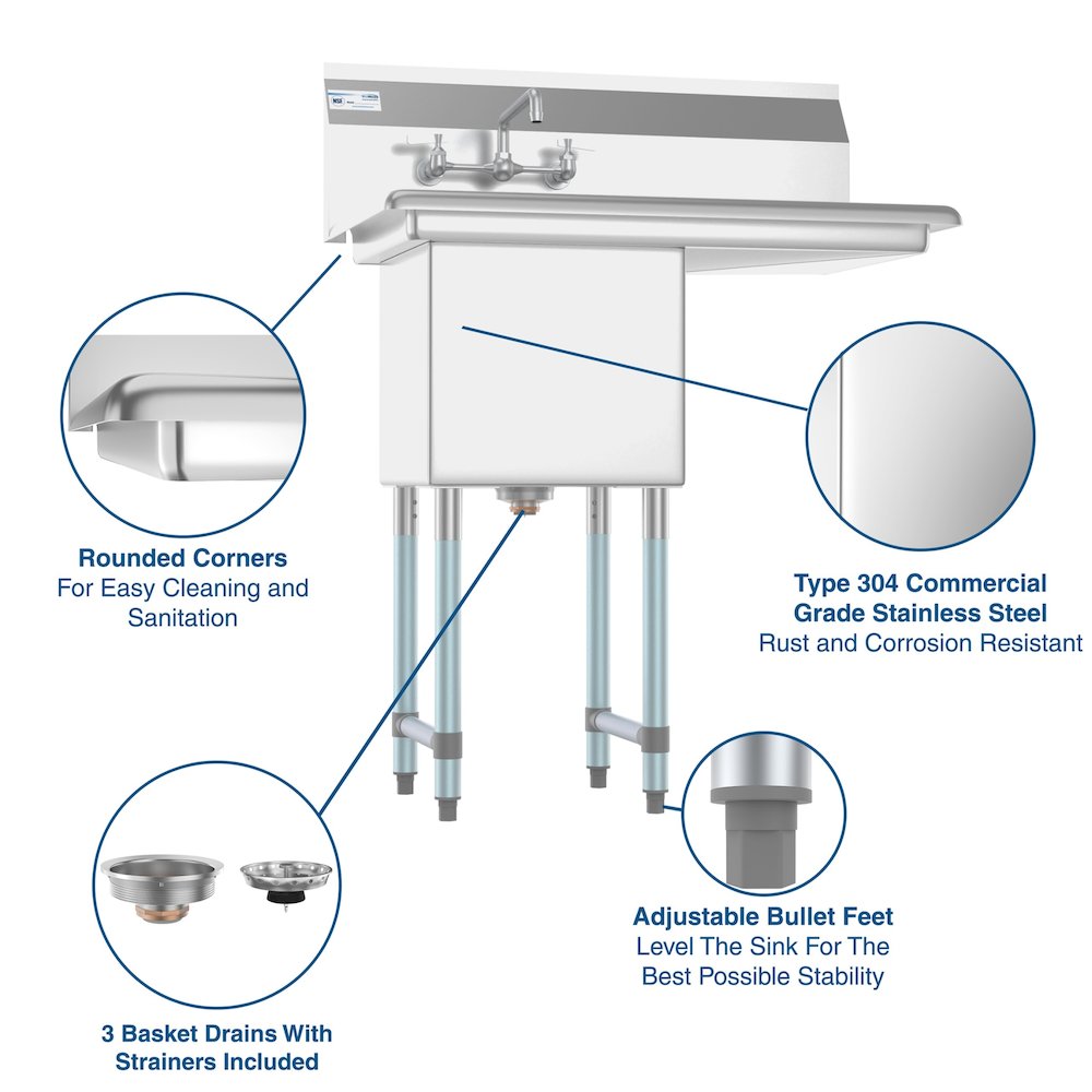 33 in. One Compartment Sink with Drainboard, Bowl Size 15"x 15"x 12". Picture 12