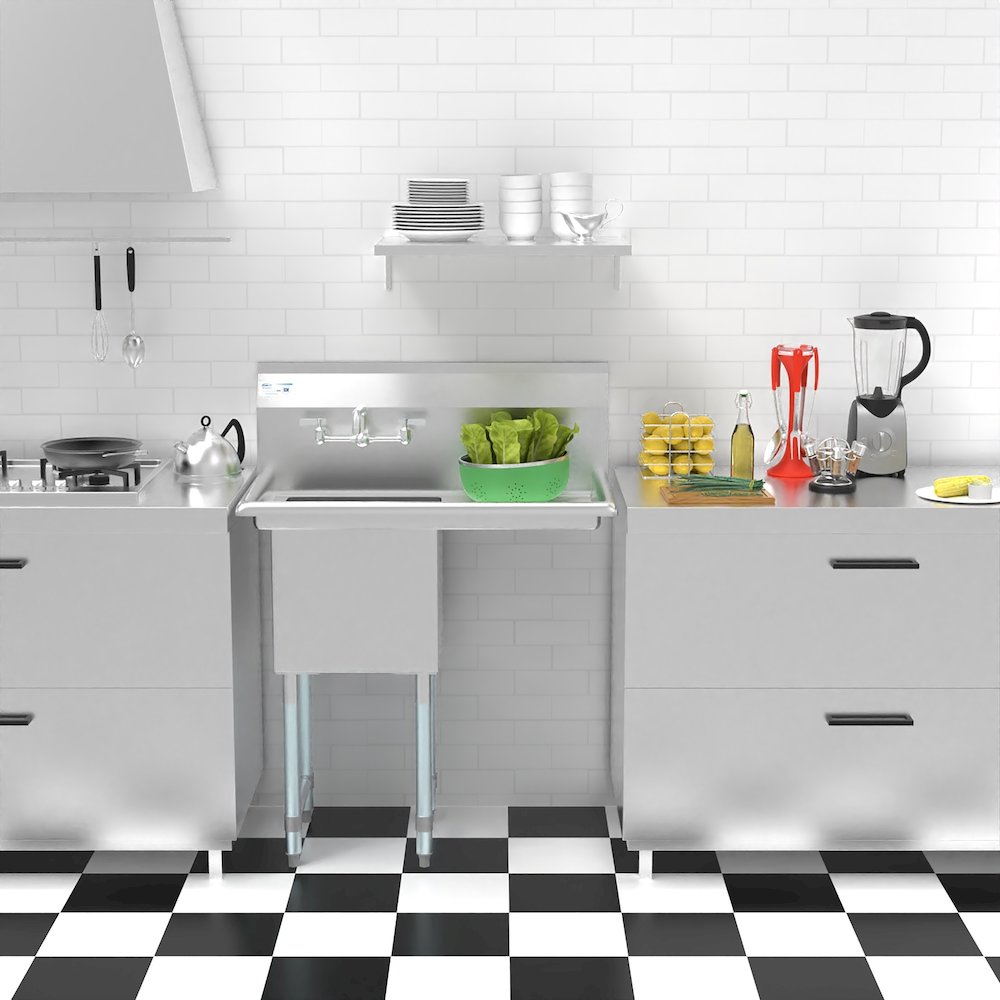 33 in. One Compartment Sink with Drainboard, Bowl Size 15"x 15"x 12". Picture 13