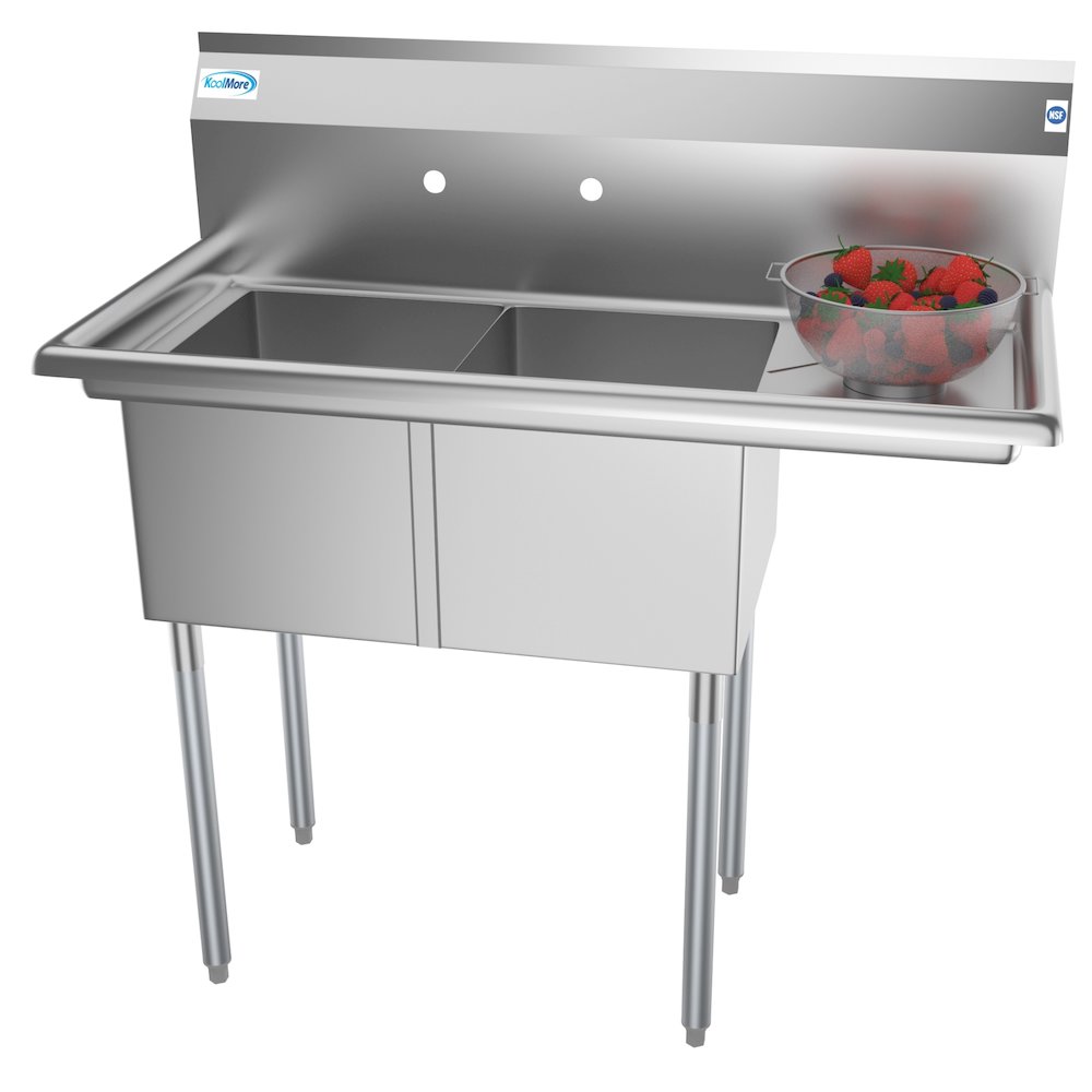 43 in. Two Compartment Sink with Drainboard, Bowl Size 14"x 16"x 11". Picture 3