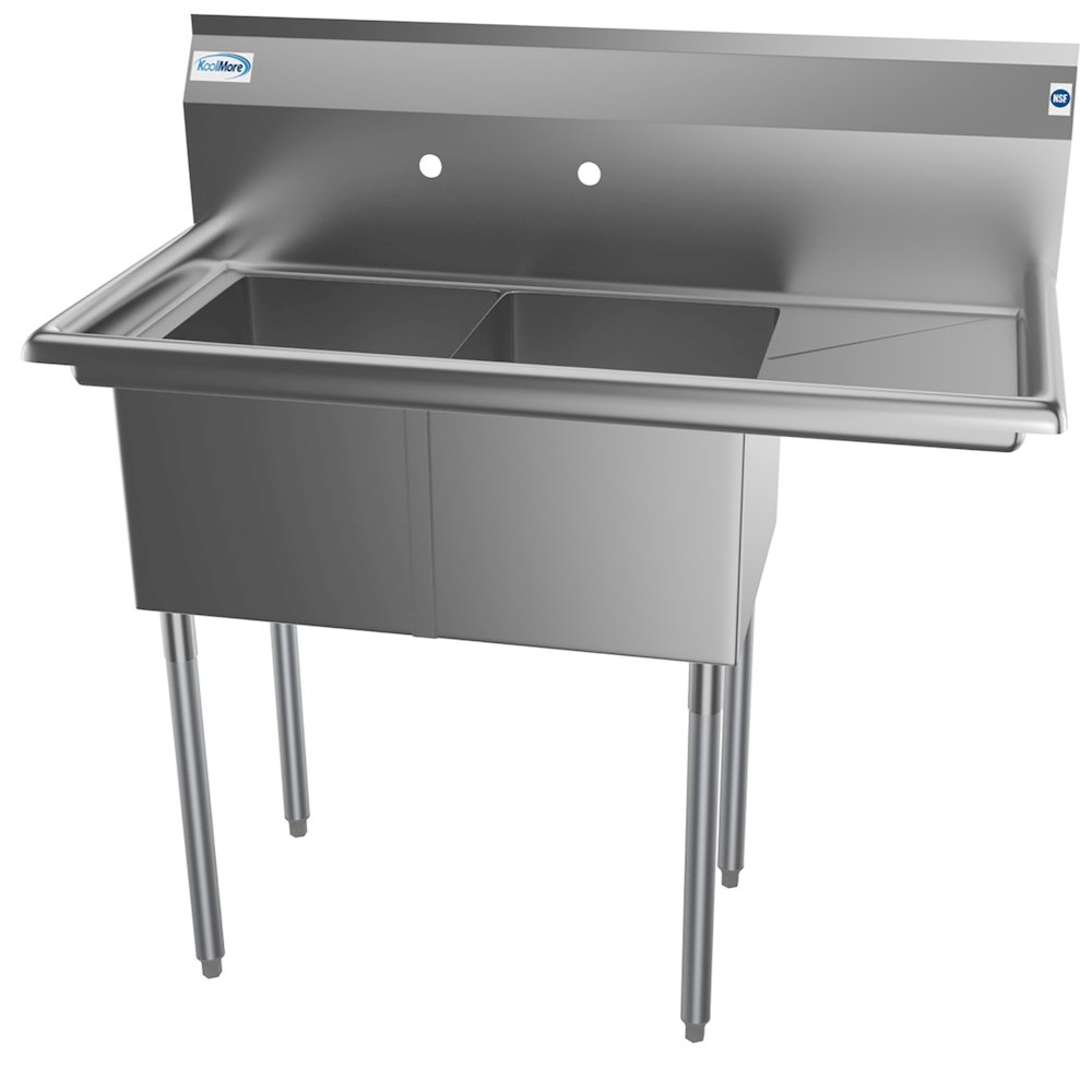 43 in. Two Compartment Sink with Drainboard, Bowl Size 14"x 16"x 11". Picture 1