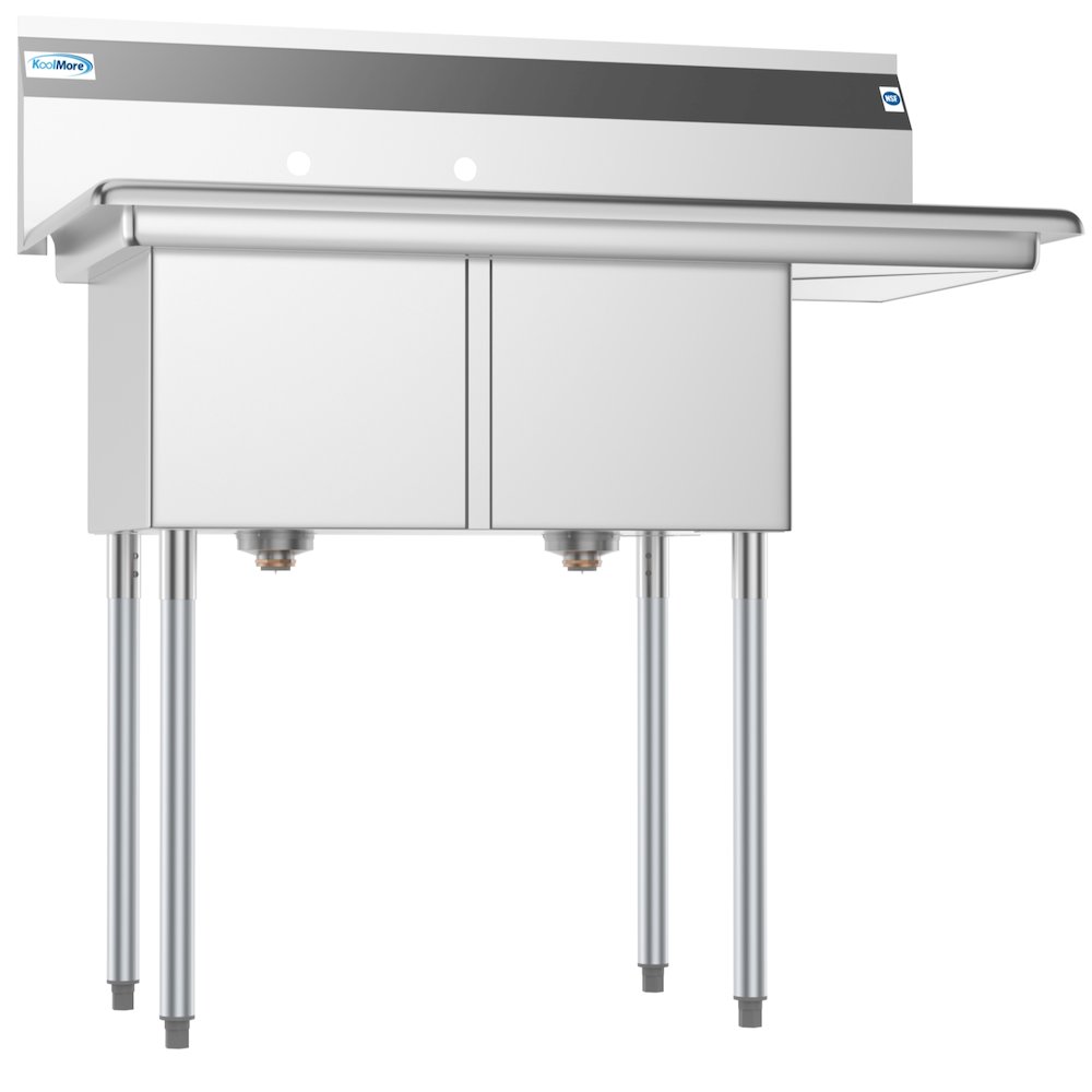 43 in. Two Compartment Sink with Drainboard, Bowl Size 14"x 16"x 11". Picture 2