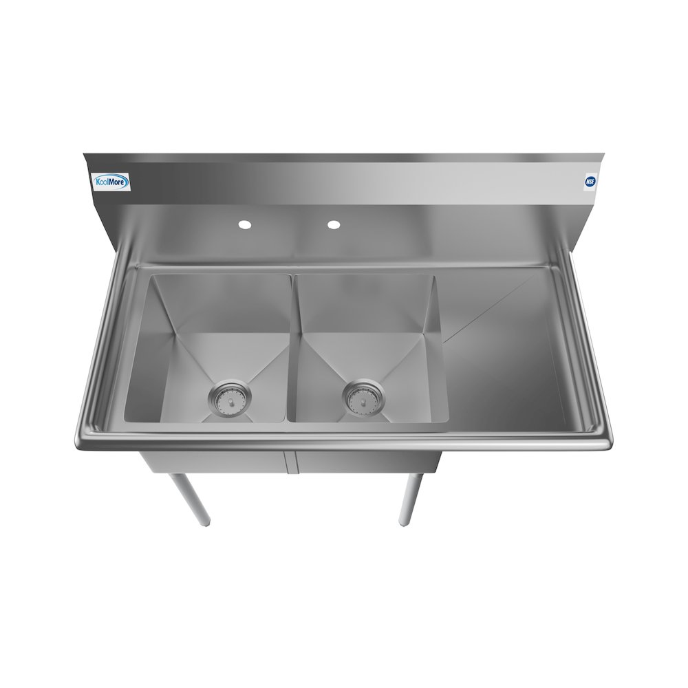 43 in. Two Compartment Sink with Drainboard, Bowl Size 14"x 16"x 11". Picture 5