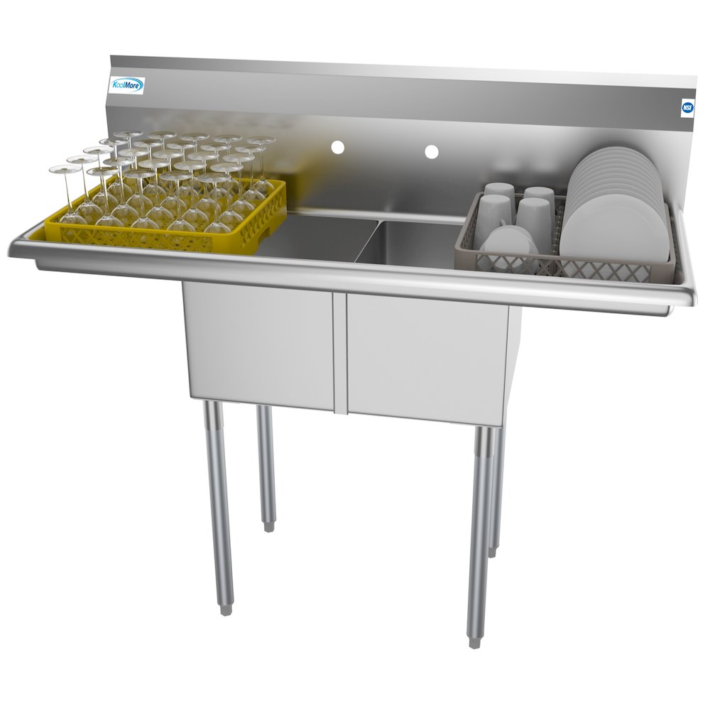 48 in. Two Compartment Sink with 2 Drainboards, Bowl Size 12"x 16"x 10". Picture 3