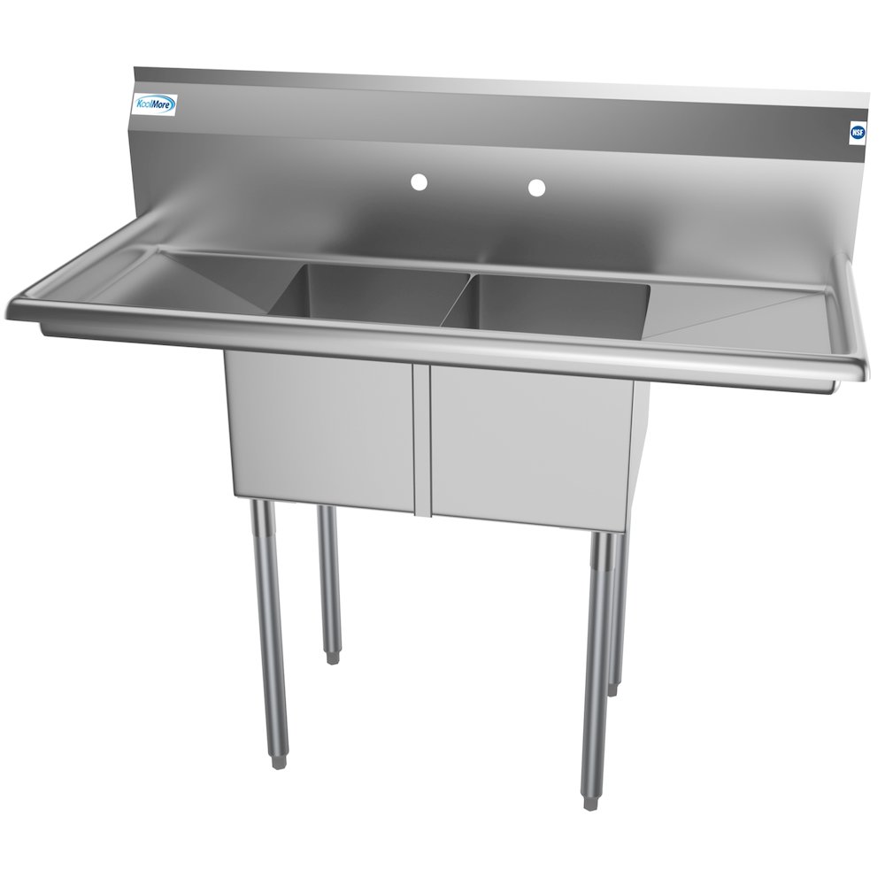 48 in. Two Compartment Sink with 2 Drainboards, Bowl Size 12"x 16"x 10". Picture 1