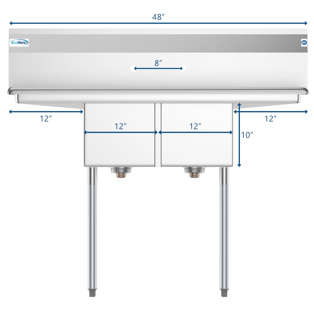 48 in. Two Compartment Sink with 2 Drainboards, Bowl Size 12"x 16"x 10". Picture 10