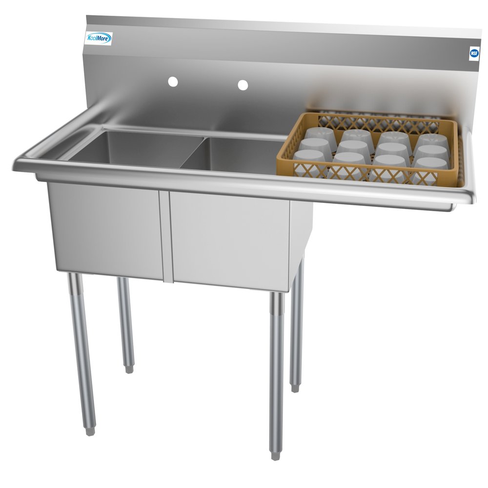 43 in. Two Compartment Sink with Drainboard, Bowl Size 12"x 16"x 10". Picture 3
