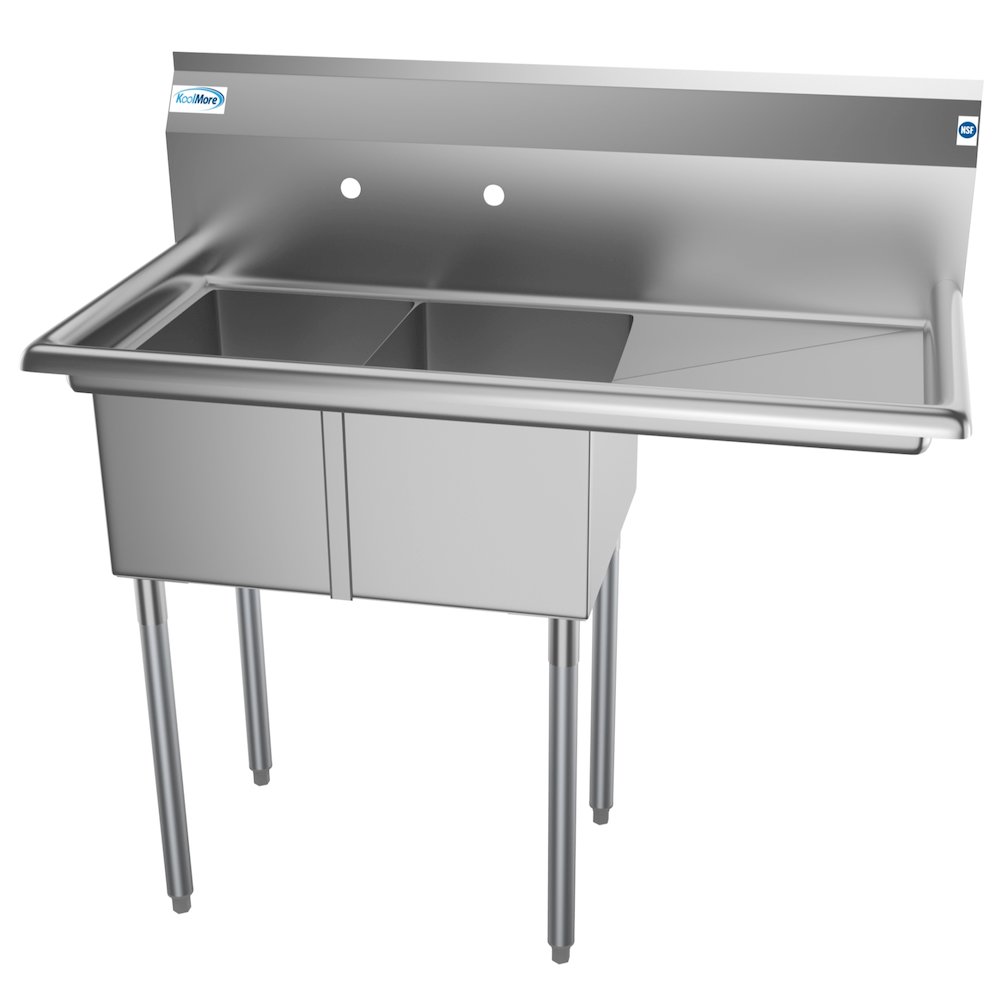 43 in. Two Compartment Sink with Drainboard, Bowl Size 12"x 16"x 10". Picture 1