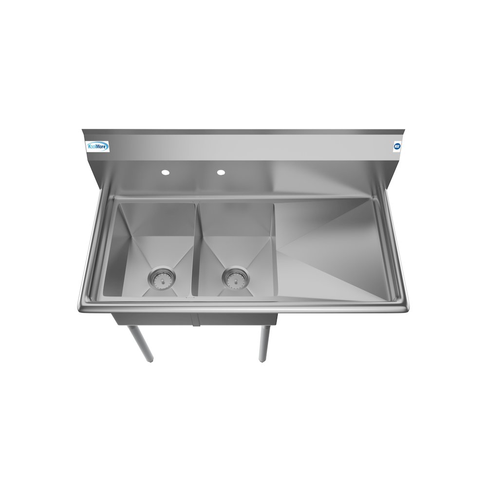 43 in. Two Compartment Sink with Drainboard, Bowl Size 12"x 16"x 10". Picture 2
