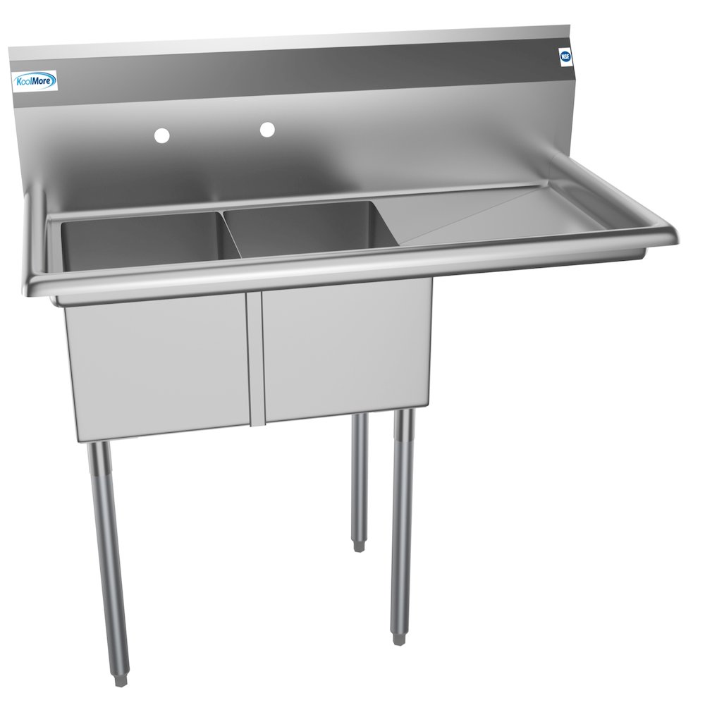 43 in. Two Compartment Sink with Drainboard, Bowl Size 12"x 16"x 10". Picture 4