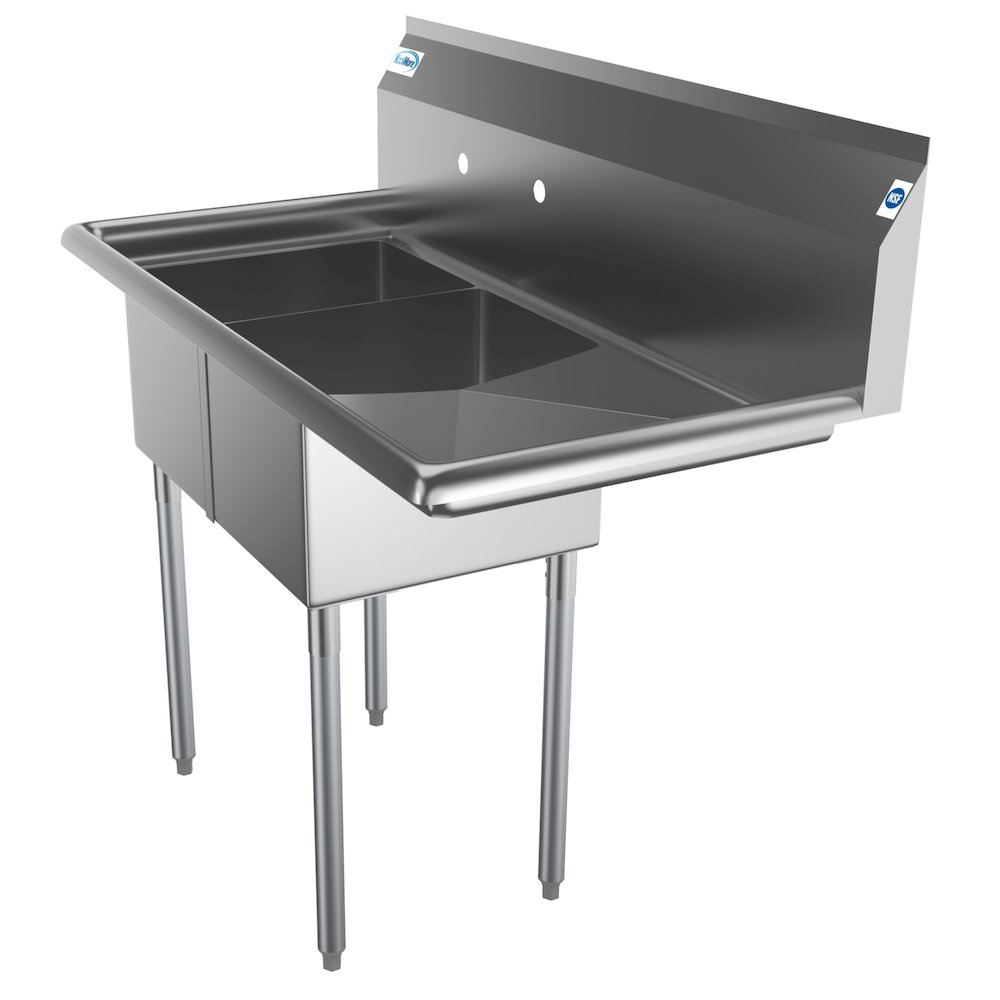 43 in. Two Compartment Sink with Drainboard, Bowl Size 12"x 16"x 10". Picture 5