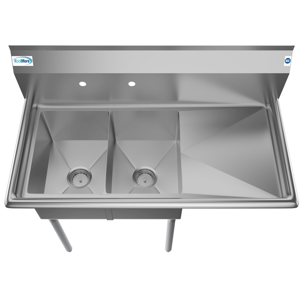 43 in. Two Compartment Sink with Drainboard, Bowl Size 12"x 16"x 10". Picture 6