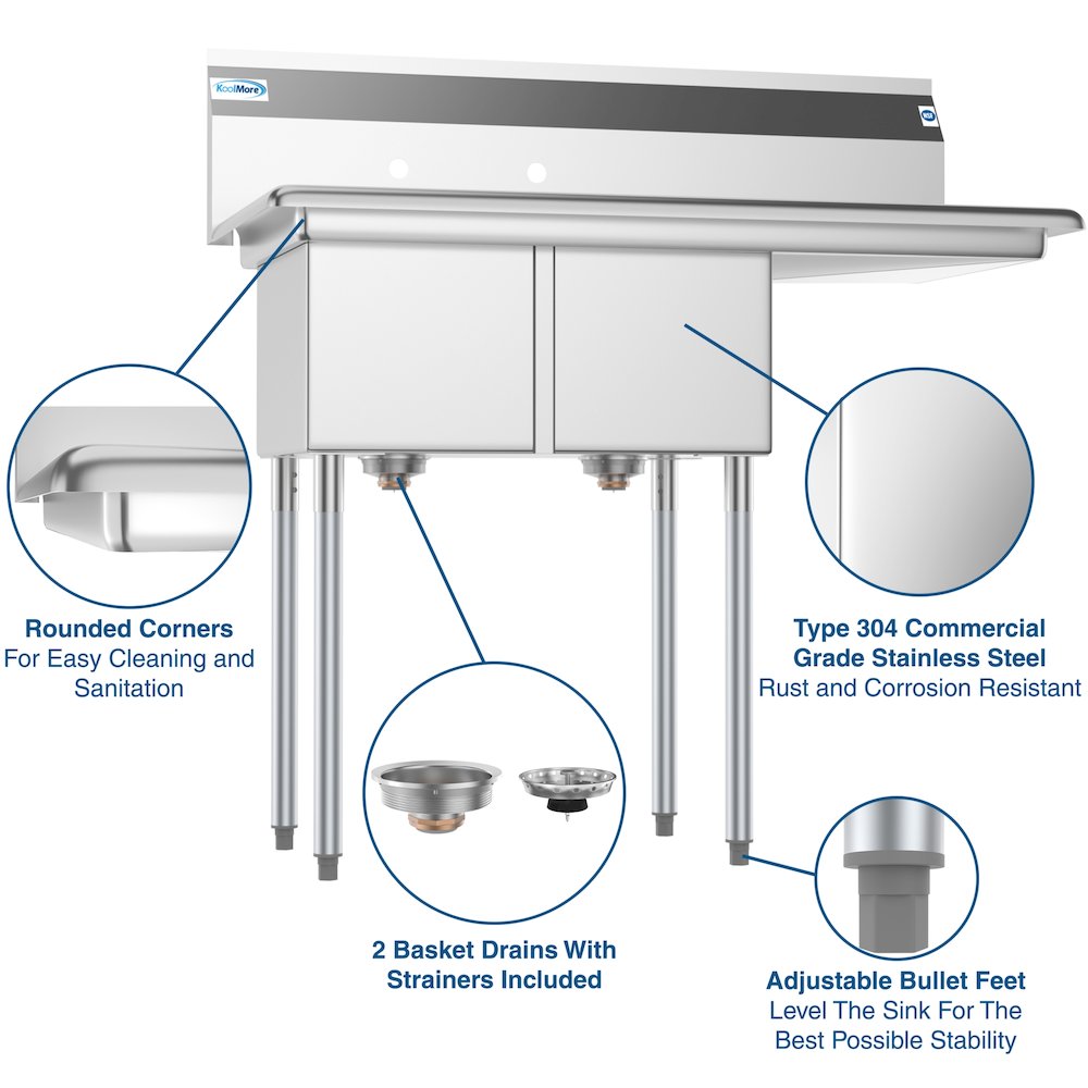 43 in. Two Compartment Sink with Drainboard, Bowl Size 12"x 16"x 10". Picture 12