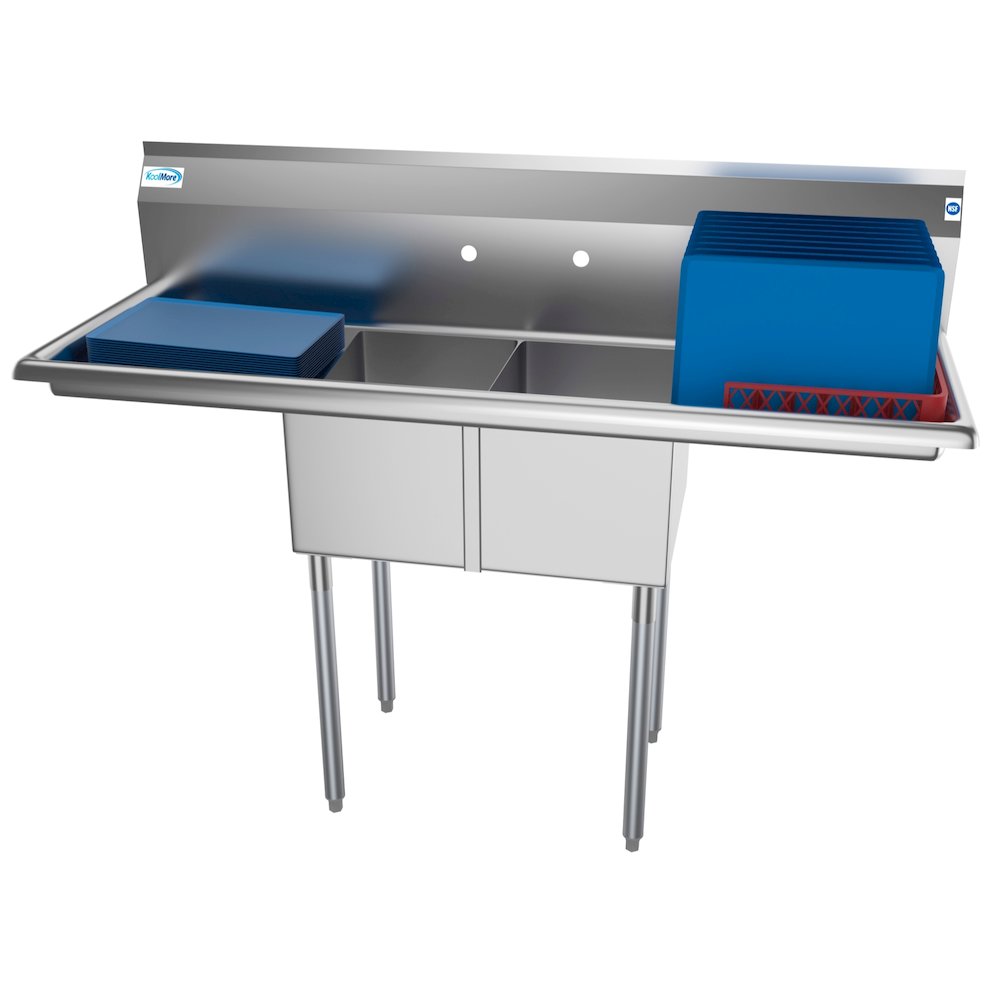 56 in. Two Compartment Sink with 2 Drainboards, Bowl Size 12"x 16"x 10". Picture 3