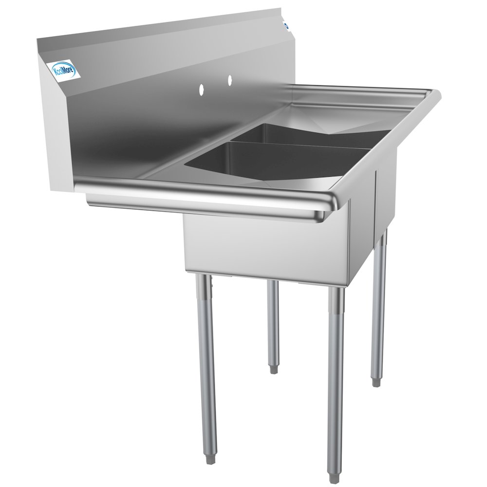 56 in. Two Compartment Sink with 2 Drainboards, Bowl Size 12"x 16"x 10". Picture 1