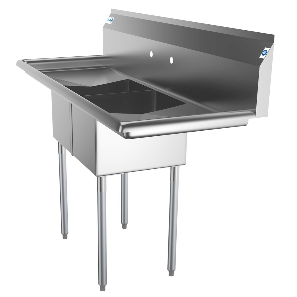 56 in. Two Compartment Sink with 2 Drainboards, Bowl Size 12"x 16"x 10". Picture 2