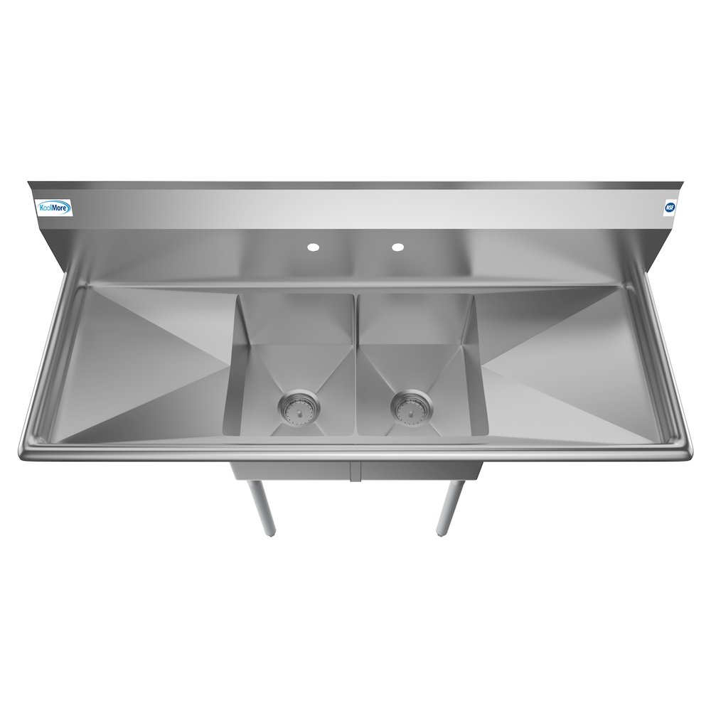 56 in. Two Compartment Sink with 2 Drainboards, Bowl Size 12"x 16"x 10". Picture 4