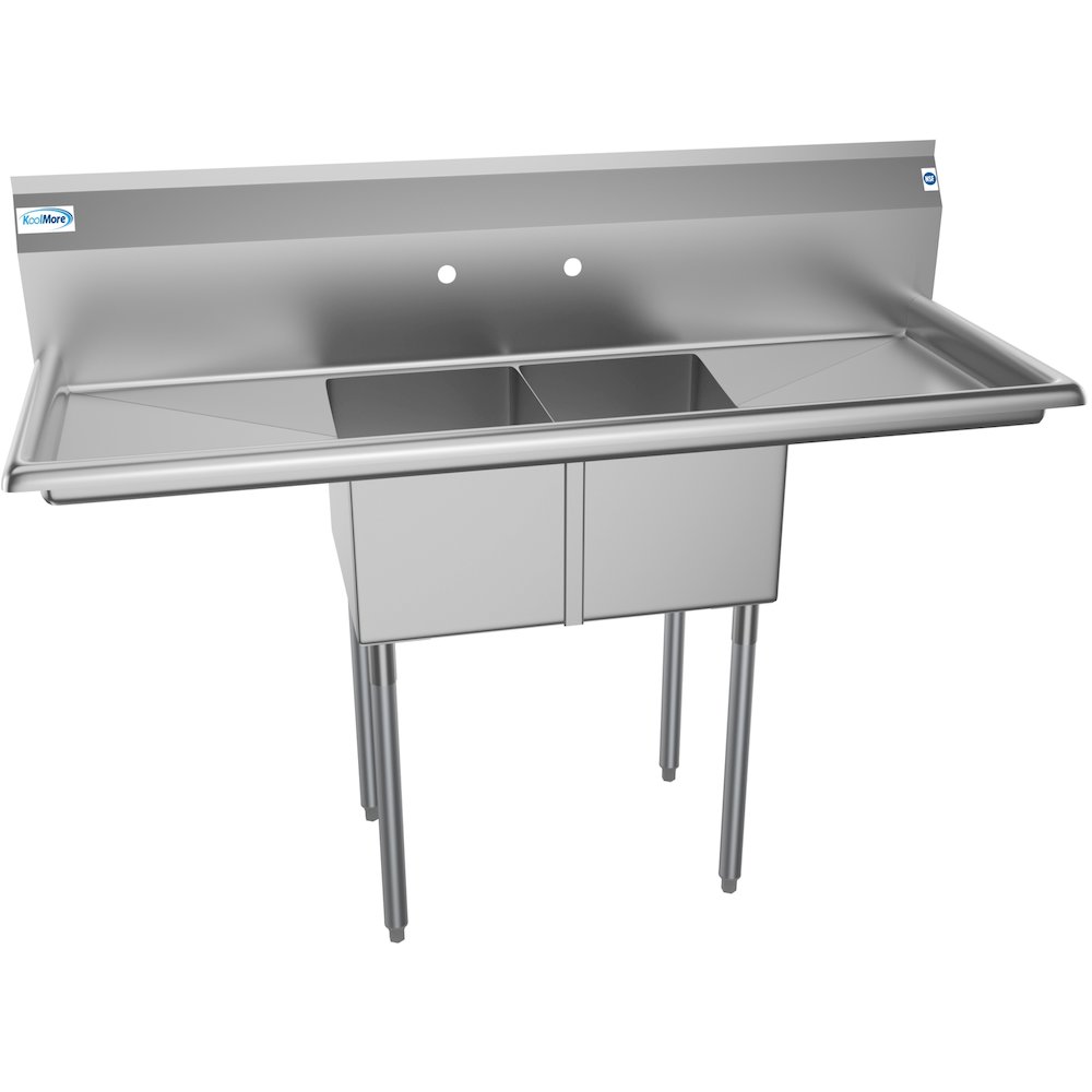56 in. Two Compartment Sink with 2 Drainboards, Bowl Size 12"x 16"x 10". Picture 6