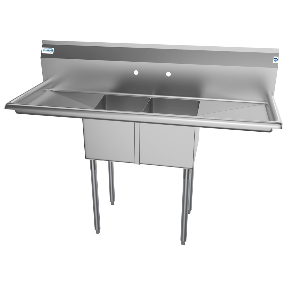 56 in. Two Compartment Sink with 2 Drainboards, Bowl Size 12"x 16"x 10". Picture 7