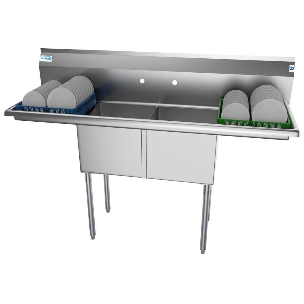 60 in. Two Compartment Sink with 2 Drainboards, Bowl Size 15"x 15"x 12". Picture 3