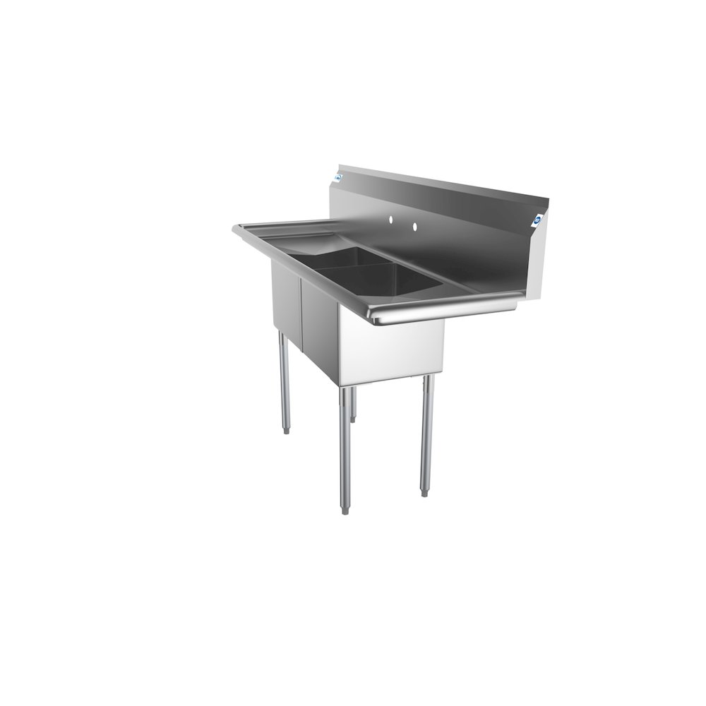60 in. Two Compartment Sink with 2 Drainboards, Bowl Size 15"x 15"x 12". Picture 1